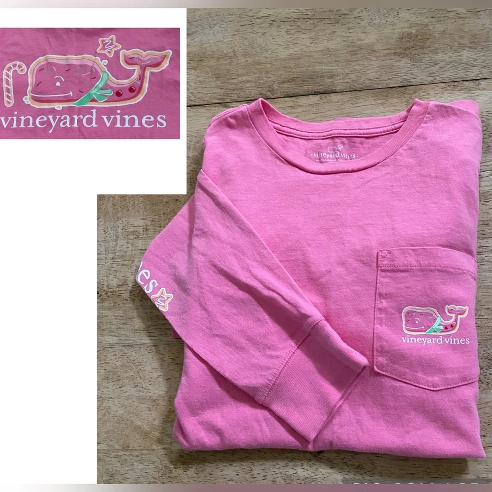 Vineyard Vines Girls’ Sz L (16) Cutty Pink Cookie Whale Long Sleeve Pocket Tee
